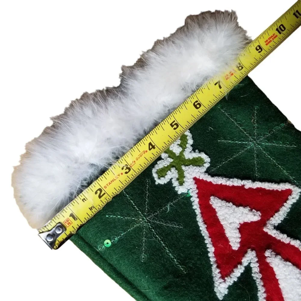 Pier 1 Imports Christmas Stocking High Heel Shoe 22” x 9” Feather Trim Sequins